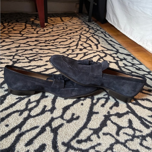 Reiss Dark Suede Navy Tassel Loafers - Picture 4 of 8